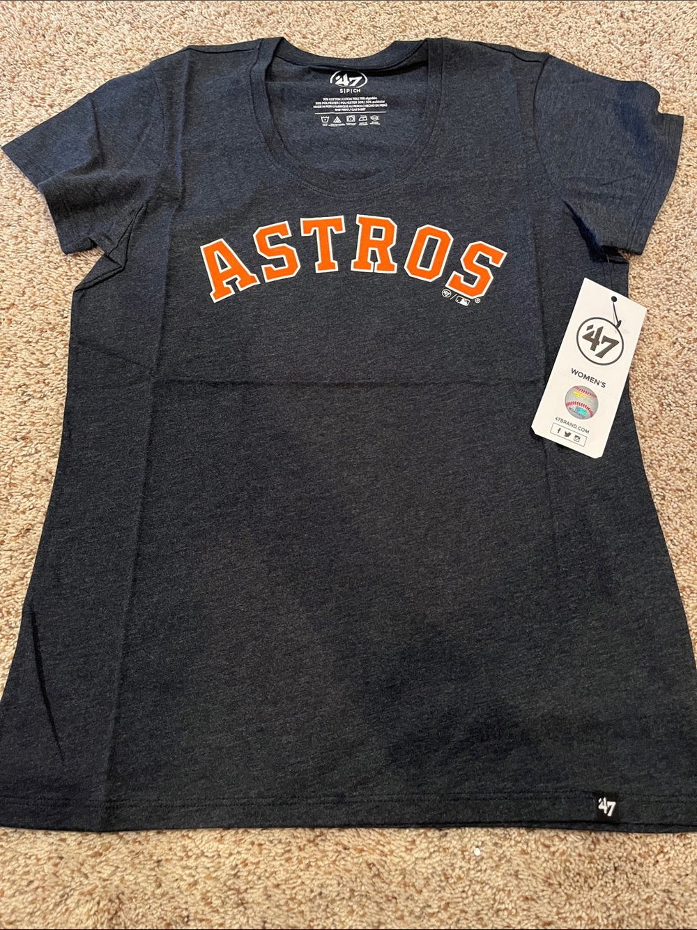 '47 Navy Houston Astros Short Sleeve Tee with Orange Lettering